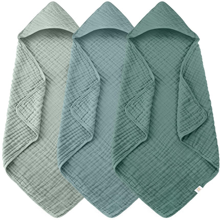 3-Pack Muslin Hooded Baby Towels, 100% Cotton, Ultra-Soft & Absorbent Baby Bath Towels with Hood for Babies, Infant, Toddler and Newbron (Grey and Navy Blue Series,32" x 32")