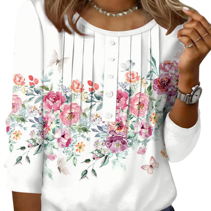 3/4 Length Sleeve Womens Tops Round Neck Casual Summer Tunic Tops Basic Tees Blouses Dressy T-Shirts Pleated Shirts