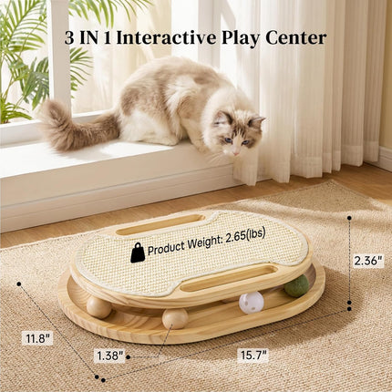 ZOMISIA Cat Scratcher with Ball Track Toy, Large Sisal Scratch Pad for Indoor Adult Cats, Wooden Interactive Cat Puzzle Toys for Kitten Mental Stimulation Self Play Home Enrichment