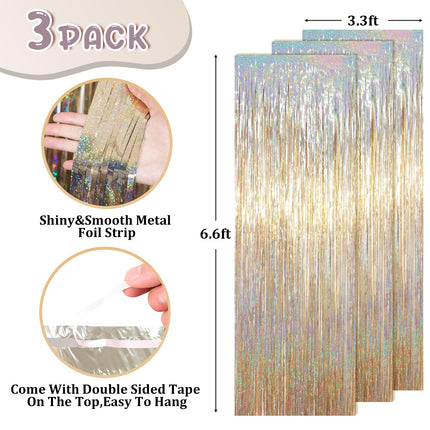 Champagne Foil Fringe Backdrop Curtains, 3.3x6.6ft, 3pcs