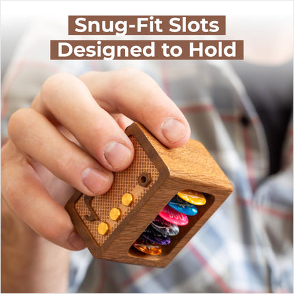 Soporte para púas de guitarra con 6 púas, estuche de nogal estilo amplificador vintage, para guitarristas y músicos