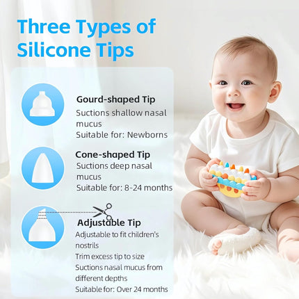 Universal Multi-Size Silicone Nasal Aspirator Replacement Tips, Soft Nozzle Connectors Compatible with Most Electric Baby Snot Sucker, Reusable Nose Cleaner Accessories