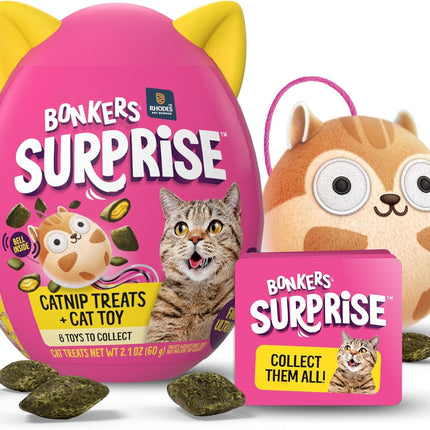 Bonkers Surprise Catnip Flavor Cat Treats, 60g Egg Case with Blind Box Cat Toy (1 of 8 Collectible Toys)