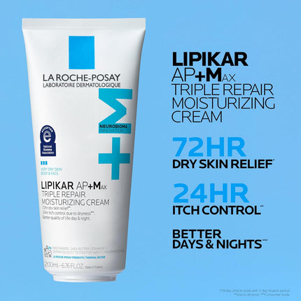 La Roche-Posay Lipikar AP+MAX Triple Repair Moisturizing Body Cream | Face & Body Lotion for Dry Skin with Shea Butter & Niacinamide | Gentle Moisturizer for Very Dry, Rough & Sensitive Skin