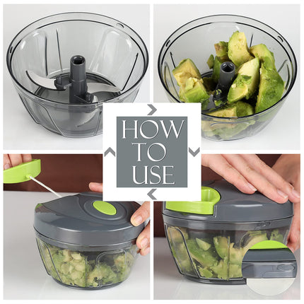 Manual Food Processor Vegetable Chopper, Portable Hand Pull String Garlic Mincer Onion Cutter for Veggies, Ginger, Fruits, Nuts, Herbs, etc., 500ml, Grey