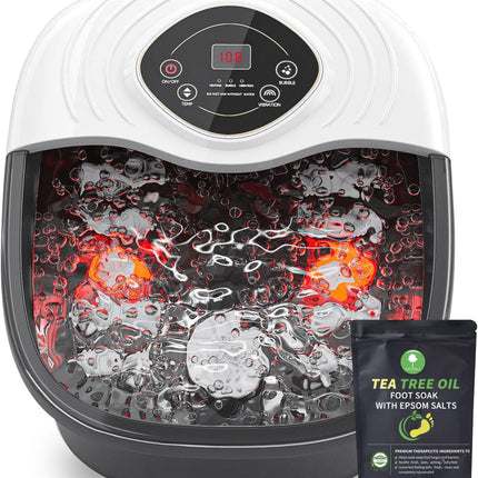 Foot Spa Bath Massager with Heat, Red Light & Oxygen Bubbles,Shiatsu Rollers Epsom Salt Temperature Control, Relieves Stress and Feet Pain - Home Pedicure Soaking Tub Gift for Women/Men