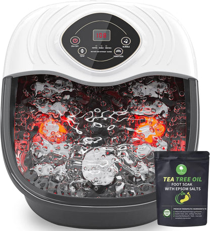 Foot Spa Bath Massager with Heat, Red Light & Oxygen Bubbles,Shiatsu Rollers Epsom Salt Temperature Control, Relieves