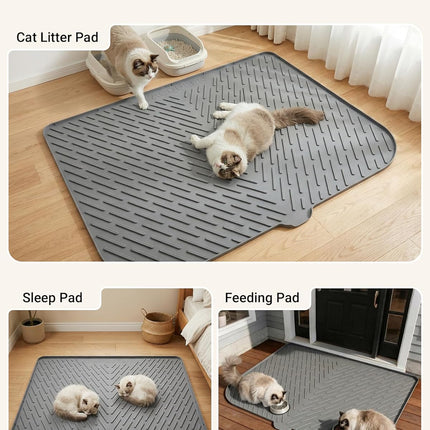 Cat Litter Box Mat, 47" x 37" Extra Large Cat Litter Mat, Silicone Waterproof Litter Trapping Mat for Scatter Control Soft on Kitty Paws Non-Slip Easy to Clean（Grey)