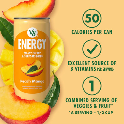 Energy Peach Mango Energy Drink, 8 fl oz Can (24 Pack)