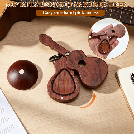 Wood Guitar Pick Holder with 1 Wood Pick and 6 Celluloid Picks