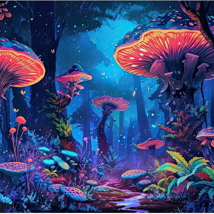 Mushrooms Aquarium Background Fantasy Bright Flowers Butterflies Fish Tank Backdrop Decoration Poster Trippy Wonderland Landscape with Giant Mystical Mushrooms Terrarium Background Decor 36x24in
