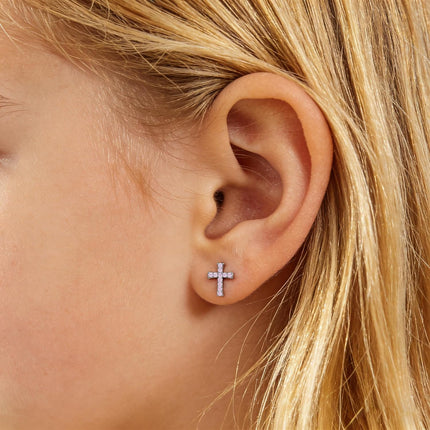 Sereney Cross Earrings for Girls Women, First Communion Gifts Hypoallergenic Gold Pink Cross Stud Earring for Christian Confirmation,1st Holy Communion Earrings Catholic Jewelry as Baptism Decorations
