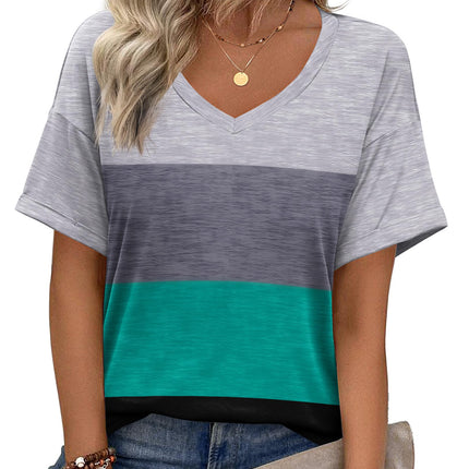 Blusas de verano para mujer, manga corta, casuales para trabajo, camiseta con cuello V de moda
