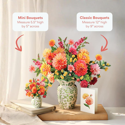 Freshcut Paper Pop Up Cards, Dahlia Sunrise, 12 Inch Life Sized Forever Flower Bouquet 3D Popup Greeting Card, Birthday Cards, Thank You Card, Blank Notecard & Envelope