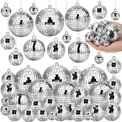 70 PCS Disco Ball, 5 Sizes Disco Ball Ornaments, 4/3.2/2.4/2/1.2 Inch Hanging Mirror Ball, Mini Disco Balls Cake Topper Disco Themed Party Wedding Christmas Tree Decor Holiday Party Supplies