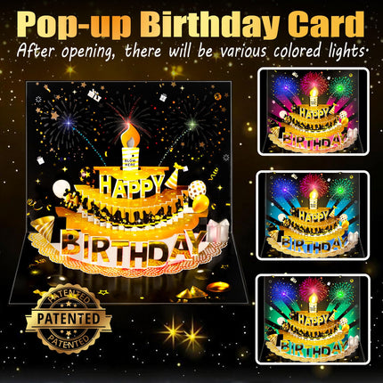 Pop Up Birthday Cards for Men, LED Light & Music Blow The Candle