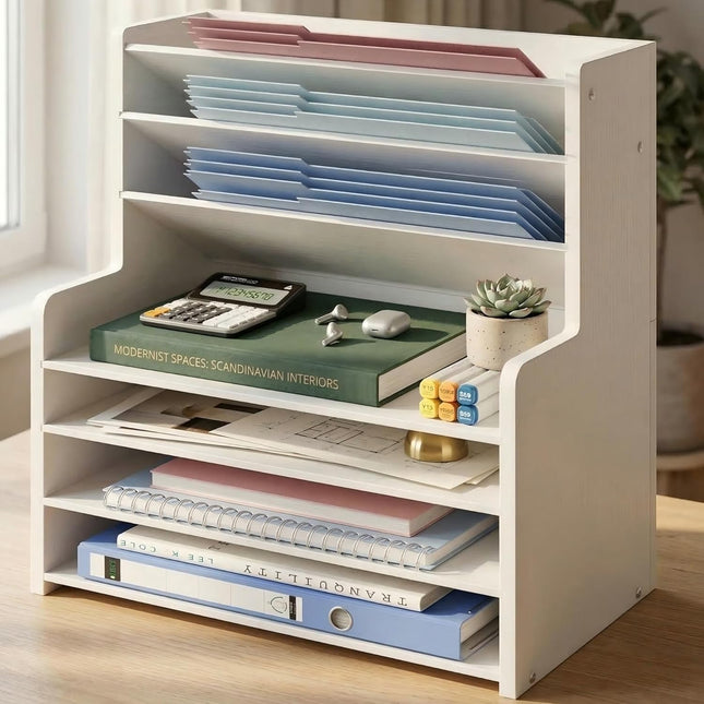 7 Tier White Desk Organizer for Office Organization