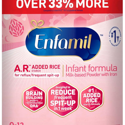 Enfamil A.R. Infant Formula, Proven to Reduce Reflux & Spit-Up in 1 Week, with Iron, DHA for Brain Development, Probiotics for Digestive & Immune Health, Powder Can, 27.4 Oz