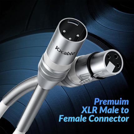 Kxable XLR Microphone Cable 6 FT, XLR Male to Female Balanced Mic Cable, 3-Pin Shielded Speaker Cord, Zinc Alloy Connectors, 22AWG Pure Copper, Metal Spring SR, Recording Studio, Podcast, White