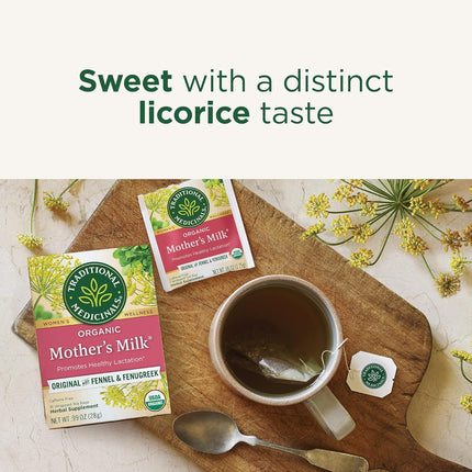 Traditional Medicinals Organic, Mother's Milk Tea - Supports Breastfeeding & Lactation with Fennel and Fenugreek - Kosher, Non-GMO, Caffeine-Free, Compostable - 16 Tea Bags