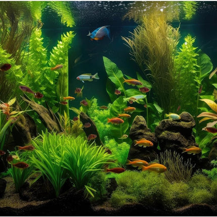 Aquarium Background Tropical Freshwater Colorful Fish Plants Fish Tank Background Tranquil Under The Sea Aquatic Plants Cork Redwood Root Lush Green Moss Reptile Tank Terrarium Background 24x16in