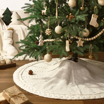 Knit Christmas Tree Skirts, Neutral Tree Skirt, Cozy Christmas Decorations