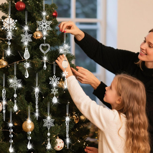 21Pcs Christmas Decorations for Xmas Tree Decor Clear Crystal Ornaments