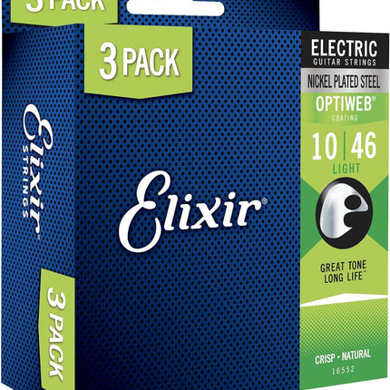 Elixir Strings - Nickel Plated Guitar Strings with OPTIWEB Coating - Elixir Electric Guitar Strings - 3 Pack, Light 10-46