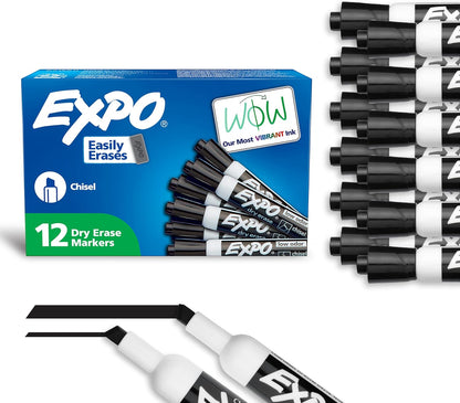 Black Low-Odor Dry Erase Markers, Chisel Tip, 12 Count