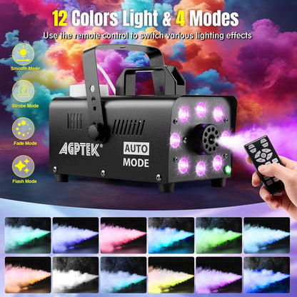 600W Fog Machine with 12-Color LED Lights and Wireless Remote - photo 2