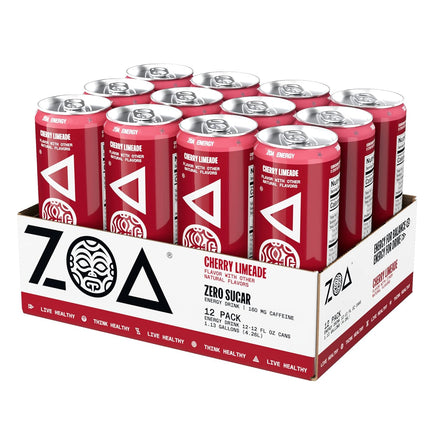 ZOA Zero Sugar Energy Drinks - Cherry Limeade | Healthy Energy Formula with Natural Caffeine, Daily Vitamin C, Essential B-Vitamins | Gluten-Free, Keto Friendly | 12 Ounce Cans (Pack Of 12)