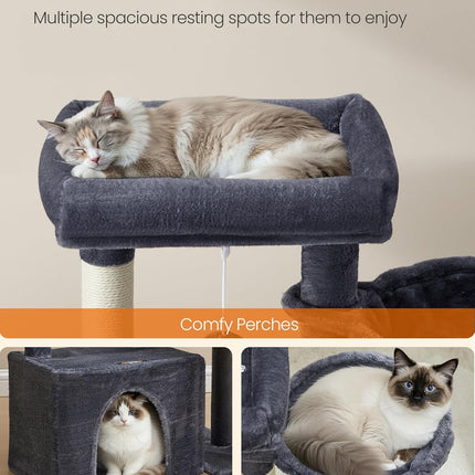 Feandrea Cat Tree, Cat Tower Condo with Scratching Posts and Ramp, 2 Large Perches, Cave, Basket, 33.8 Inches Tall, Dark Gray UPCT013GS02S