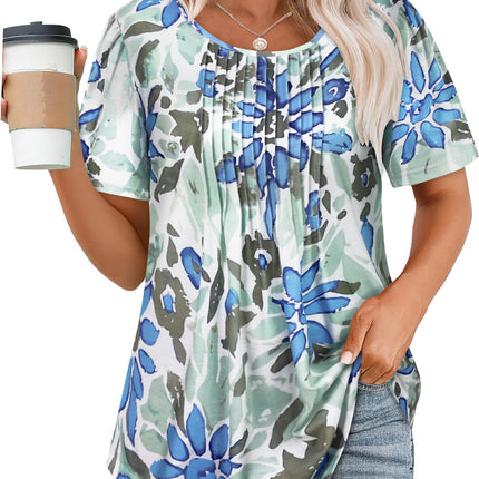 Womens T Shirts Short Sleeve Tops Pleated Dressy Casual Flowy Summer Blouses