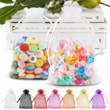 50PCS Organza Bags 5 x 7, White Small Gift Mesh Bags Drawstring Bulk