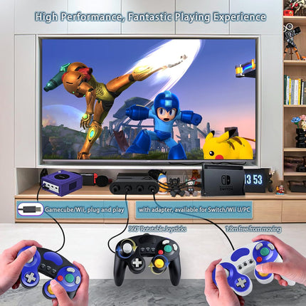 YSDZSW Upgraded GameCube Controller with TURBO Function, Classic Wired Controller for Wii/GameCube (Black-Blue)