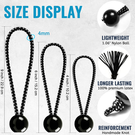 100 Pack Ball Bungee Cords 9 Inch, Heavy Duty Bungee Cord with Balls Canopy Tarp Tie Downs Bungee Balls for Camping, Shelter,Cargo,Tent Poles UV Resistant