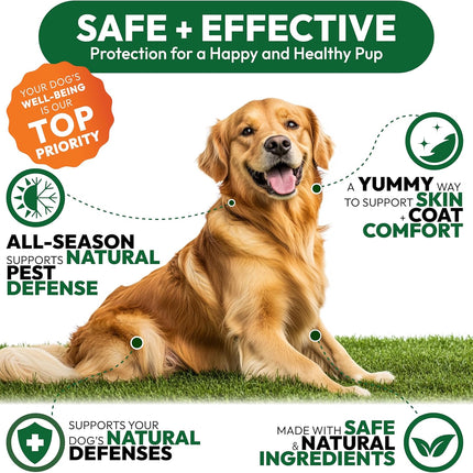 Flea and Tick Prevention for Dogs Pills - Natural Dog Flea & Tick Control - 170 Soft Chewables - Oral Defense Treatment for Dogs Supplement - Vet Formulated Chews - All Breeds & Ages - Made in USA