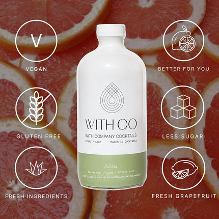 WithCo Paloma Craft Cocktail Mixer with Fresh Grapefuit Juice, Fresh Lime Juice, Sea Salt Makes 10 Drinks Just Add Tequila, Mezcal, or drink as a mocktail with soda water