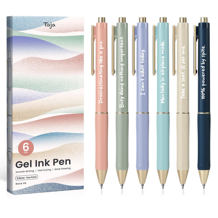 Bolígrafos de gel, 6 piezas de tinta negra de secado rápido, punta fina de 0.5mm, tonos pastel