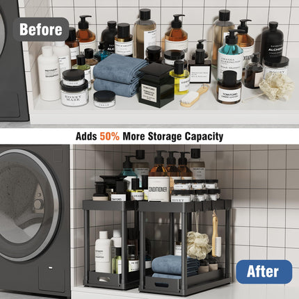 2 Pack Pull-Out Storage Organizers, Under Sink Organizer and Storage for Bathroom & Kitchen,Multi-Purpose Under Cabinet Organizers and storage Black