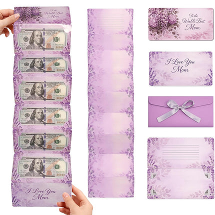 Mothers Day Money Envelope for Cash Gifts,7.1X3.5inch Mom Birthday Card with Butterfly Envelope, Money Holder with 6 Slots, Writable Back with Surprise Gift Idea for Mom (Purple Lavender)