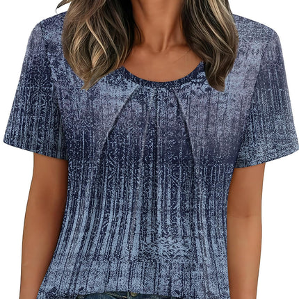 Women T Shirts Pleated Short Sleeve Tops Business Casual Blouses