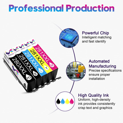 280XXL 281XXL Compatible for Canon Ink 280 and 281 Cartridges PGI-280XXL CLI-281XXL for Canon TR8620a Ink Cartridges for Pixma TR8620 TR8620a TS6320 TR7520 TS6120 TS6220 TS8220 TS9520 (5 Pack)