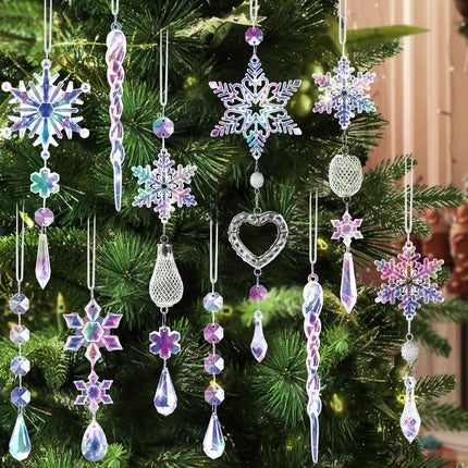21Pcs Christmas Decorations for Xmas Tree Decor Clear Crystal Ornaments