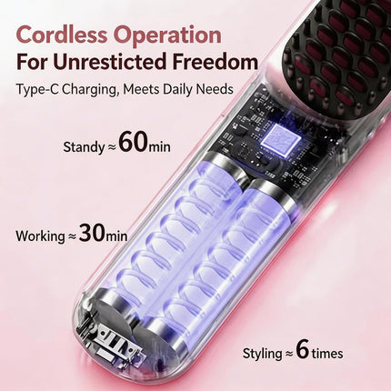 Go Brush - Pro for Short Hair - 2026 Upgraded Cordless Straightening Brush with 30s Fast Heat, 4 Temperature Settings, Ionic & Ceramic Care, 4000mAh USB-C Rechargeable for Frizz-Free Styling (Pink)