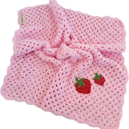 Handmade Baby Blanket with Crochet Strawberry Design – Warm, Soft and Playful Gift for Babies, Perfect for Crib, Stroller, Everyday Comfort and Baby Shower