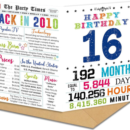 16th Birthday Card, 16th Birthday Decorations for Girls Boys, 16 Year Old Birthday Card Gifts for Son Daughter Him Her, Back In 2010 Card