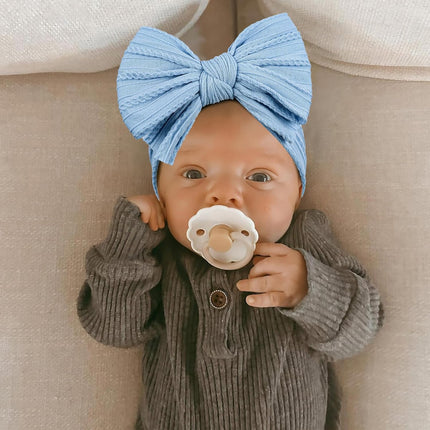 LemonSpace Handmade Baby Girls Headbands Soft Stretchy Nylon Hair Bands Hair Accessories with Bows for Newborn Baby Girls Infant Toddlers Kids(Light Pink Blue Yellow mix)