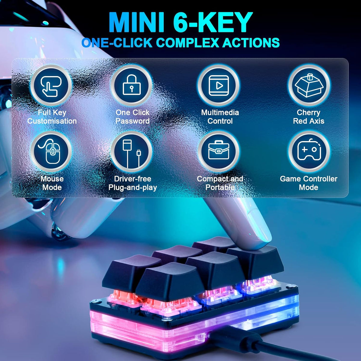 Black and White USB Mini 6-Key Mechanical Gaming Keypad with RGB LED - photo 3