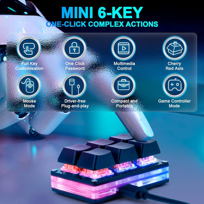 Black and White USB Mini 6-Key Mechanical Gaming Keypad with RGB LED - photo 3